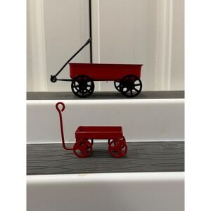VTG Miniature Mini Red Wagons Metal Lot of 2